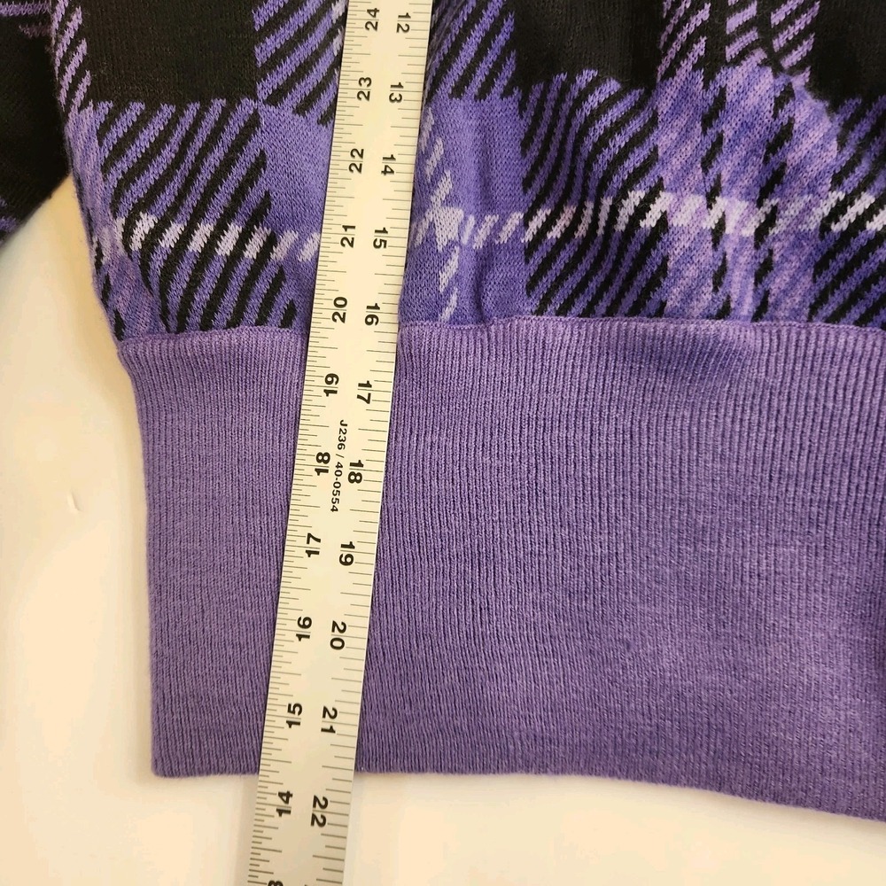 Sanrio Kuromi Womens Knit Plaid Sweater Sz Large Purple Black Bishop Sleeve Top - Picture 8 of 16